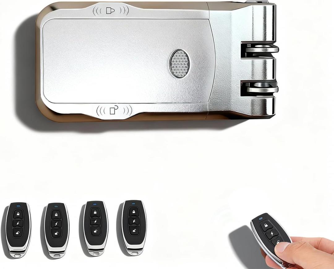Hidden Door Lock, Remote Door Lock with Keyless Entry, Electronic Deadbolt with 4 Remotes for Anti-Theft Home Security, Easy to Install
