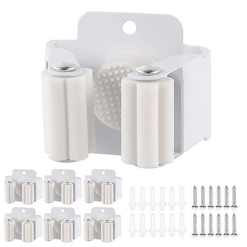 Verdenu 6 Pack Broom Holder Wall Mount, Mop and Broom Holder Wall Mount, Stainless Steel Command Mop Holder with Screws, Garden Tool Storage Organizer for Kitchen, Home, Bathroom, Garage, White