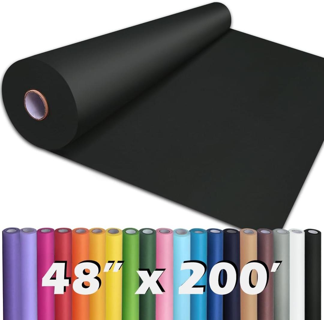 PerkHomy 48" x 2,400" (200') Black Kraft Paper Roll for Craft Bulletin Board Paper Art Table Covering Crafting Gift Wrapping Bouquet Packing Parcel 80GSM 55LB (Black, 48" x 200')