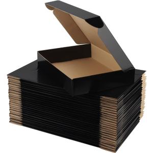 Hoikwo 25 Pack 11x8x2 Shipping Boxes for Small Business, Black Packaging Cardboard Boxes, Moving Mailing Packing Box