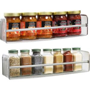DecoBros 2 Pack Wall Mount Single Tier Mesh Spice Rack, Chrome