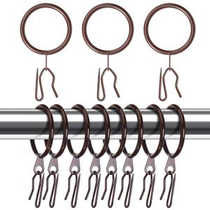 Hotop 30 Pieces Metal Drapery Curtain Rings and 30 Pieces Hanging Metal Curtain Drapery Pin Hooks for Window Door Shower(42mm,Brown)
