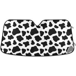 Black and White Cow Print Shade Windshield Sun Shade,Foldable Car Sun Shade for Front Windshield Sunshades Protector Blocks UV Rays Sun Visor Protect and Cool Your Vehicle Interior