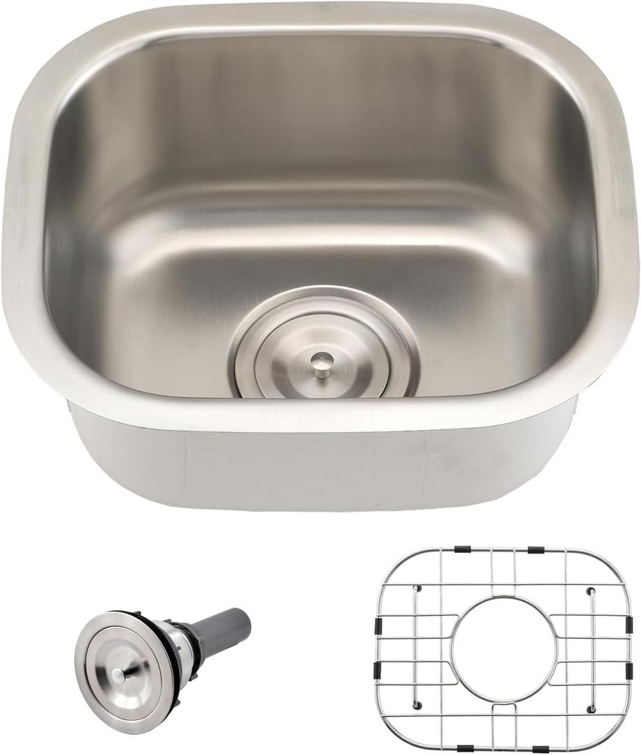 15 Inch Undermount Bar Sink Stainless Steel-Bokaiya 15x12 Small Wet Bar Prep Sink 16 Gauge Single Bowl Outdoor Rv Kitchen Sink with Dish Grid (Brushed Nickel) 15 Inch Undermount Bar Sink Stainless Steel-Bokaiya 15x12 Small Wet Bar Prep Sink 16 Gauge Single Bowl Outdoor Rv Kitchen Sink with Dish Grid (Brushed Nickel)
