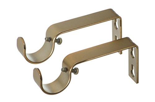 Ivilon Fixed Brackets for Curtain Rods - for 1 or 1 1/8 Inch Rods. Set of 3 - Warm Gold