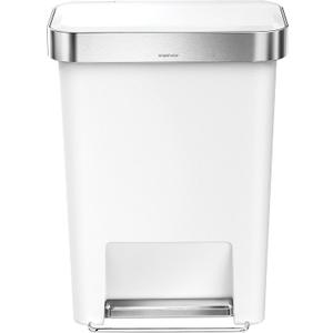 Simplehuman 45 Liter / 12 Gallon Rectangular Kitchen Step Trash Can with Soft-Close Lid, White Plastic