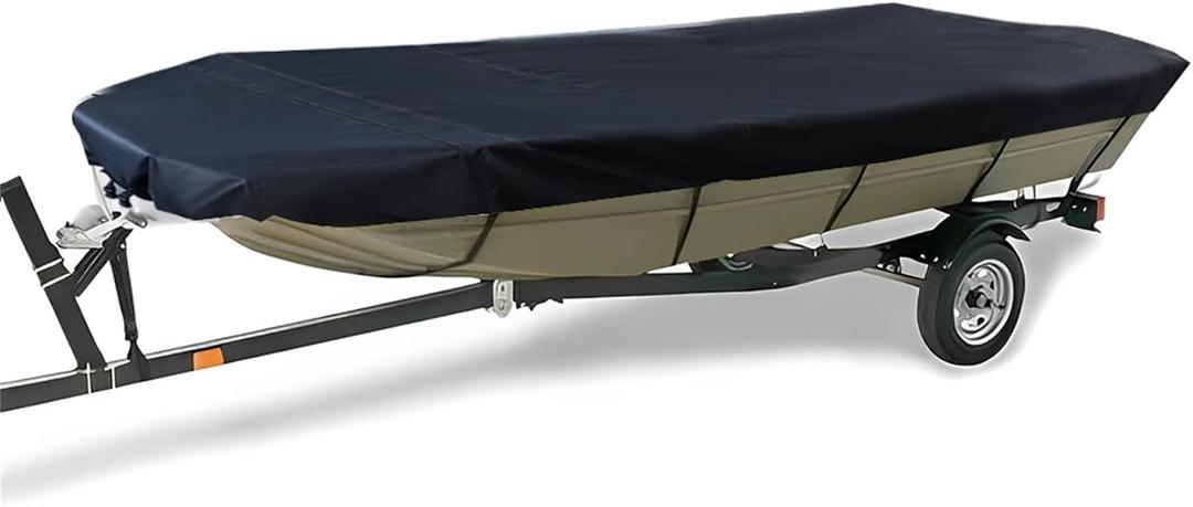 210D Marine Grade Boat Cover- Water Proof Heavy Duty Trailerable Replacement for Jon Boat-Black, 12ft Length, Beam Width to 56inches