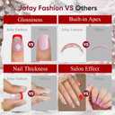3 x Red Press On Nails Short - Jofay Fashion French Tip Press On Nails, Acrylic Fake Nails with Snowflakes and Gold Glitter, Reusable False Nails Glue On Nails for Women, Stick On Nails Kit 32Pcs