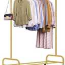 SLEEPING LAMB Heavy Duty Clothes Racks for Hanging Clothing Rack, 43" Wide Rolling Garment Rack Metal Wardrobe Rack with Wheels Closet Hanger Rack for Coats, Shirts, Dress (Gold)
