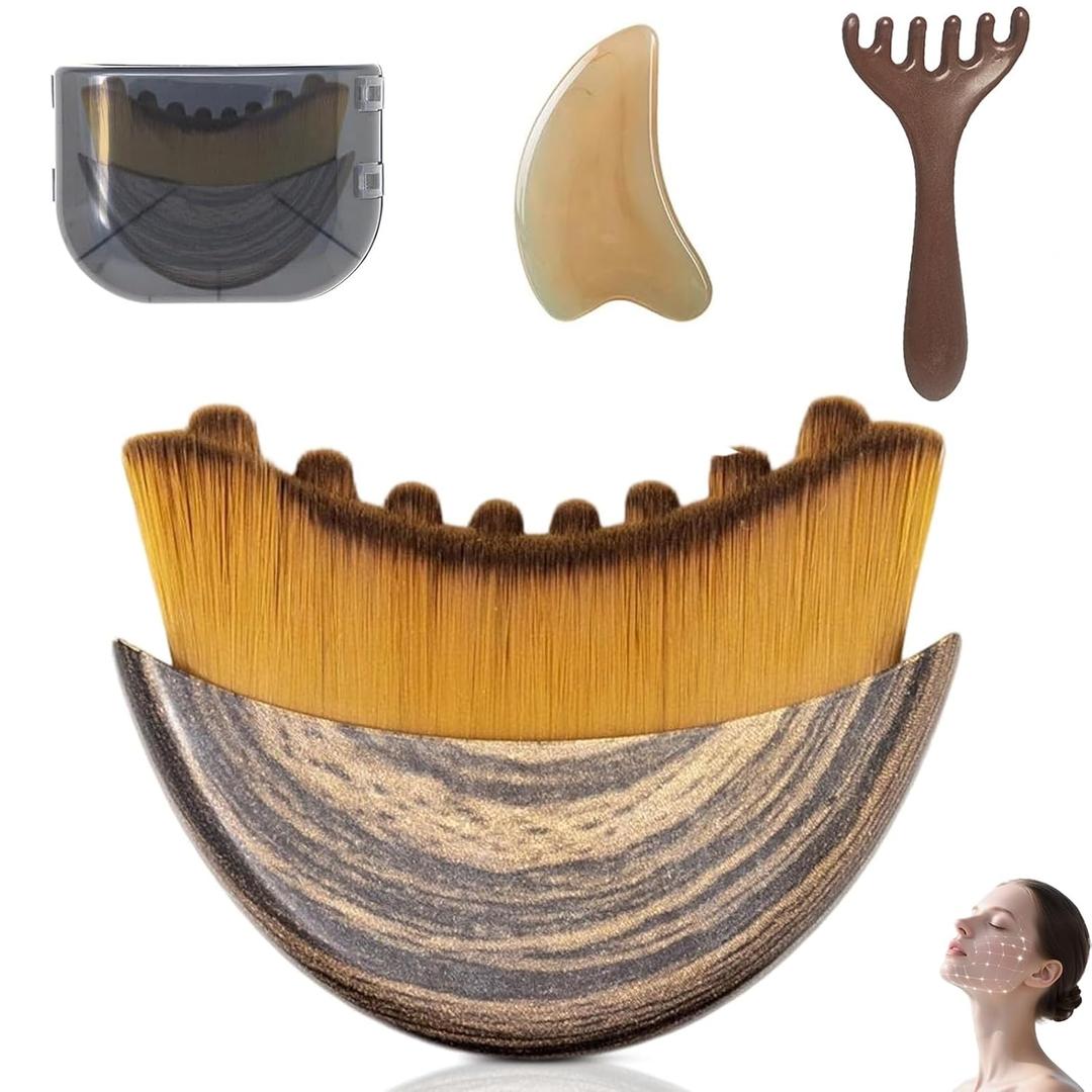 Lymphatic Contour Face Brush, New Lymphatic Drainage Massager for Face, Chin & Jawline Sculpting, Dry Brushing Face Brush, Ergonomically Designed to Fit The Skin Precisely and Relieve Fatigue, 3Pcs (1 Brush + 1 Board + 1 Comb)