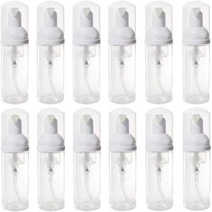 12 Pcs Empty Bottle Travel Soap Bottle | Plastic Foam Dispenser Bottle | Mini Foaming Soap Pump Dispenser for Cleaning, Travel, Cosmetics Packaging (2 oz) (Clear)