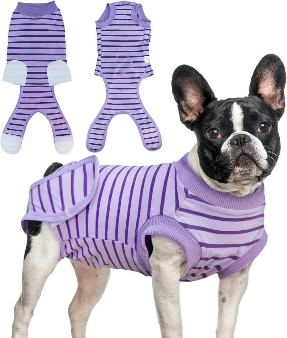 Dog Recovery Suit, Surgical Recovery Suit for Male Female Dogs Cats Spayed Onesie After Surgery, Dog Post Surgery Suit Anti Licking & Biting Surgical Shirt with Pee Hole, Purple, Small