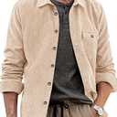 Runcati Mens Corduroy Button Down Jacket Casual Long Sleeve Shirts Ribbed Lightweight Shacket Jacket with Flap Pocket Beige, XXL