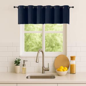 Simplebrand Navy Blue Window Valance for Kitchen 14 Inches Long 2 Panels Set, Room Darkening Valance Curtains for Living Room, Grommet Short Privacy Kitchen Curtains for Bedroom Kids Room, 40Wx14L
