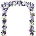 2 Pack Artificial Peony Flower Garland - 6ft Silk Peony Garland Flowers Vine Purple and White Peony Silk Roses Flowers for Wedding Arch Party Table Decoration