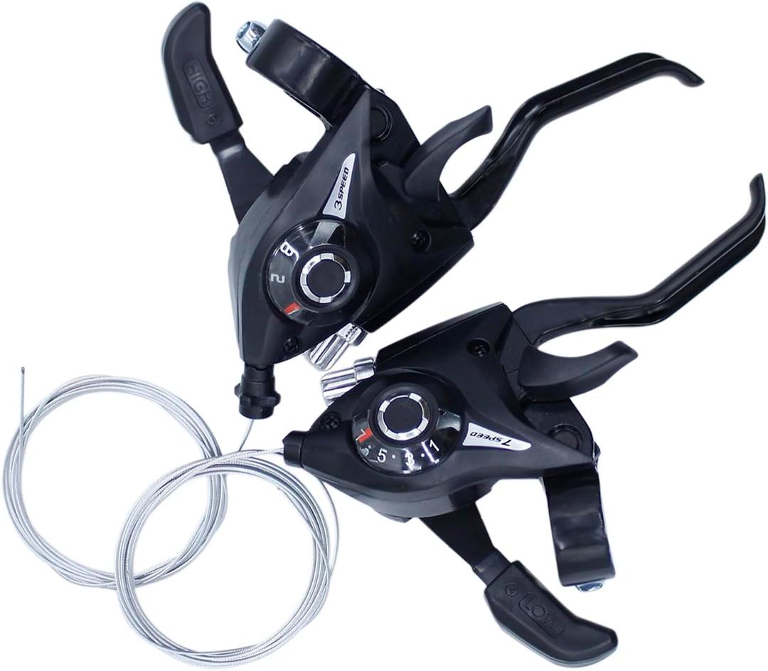 Bike Gear Shifter 3 x 7 21 Speed Bicycle Brake Levers with Gear Indicator and Left Right Brake Lever Shifter Set with Grips(Pair) for Road Bike, Moutain Bike,Cycling