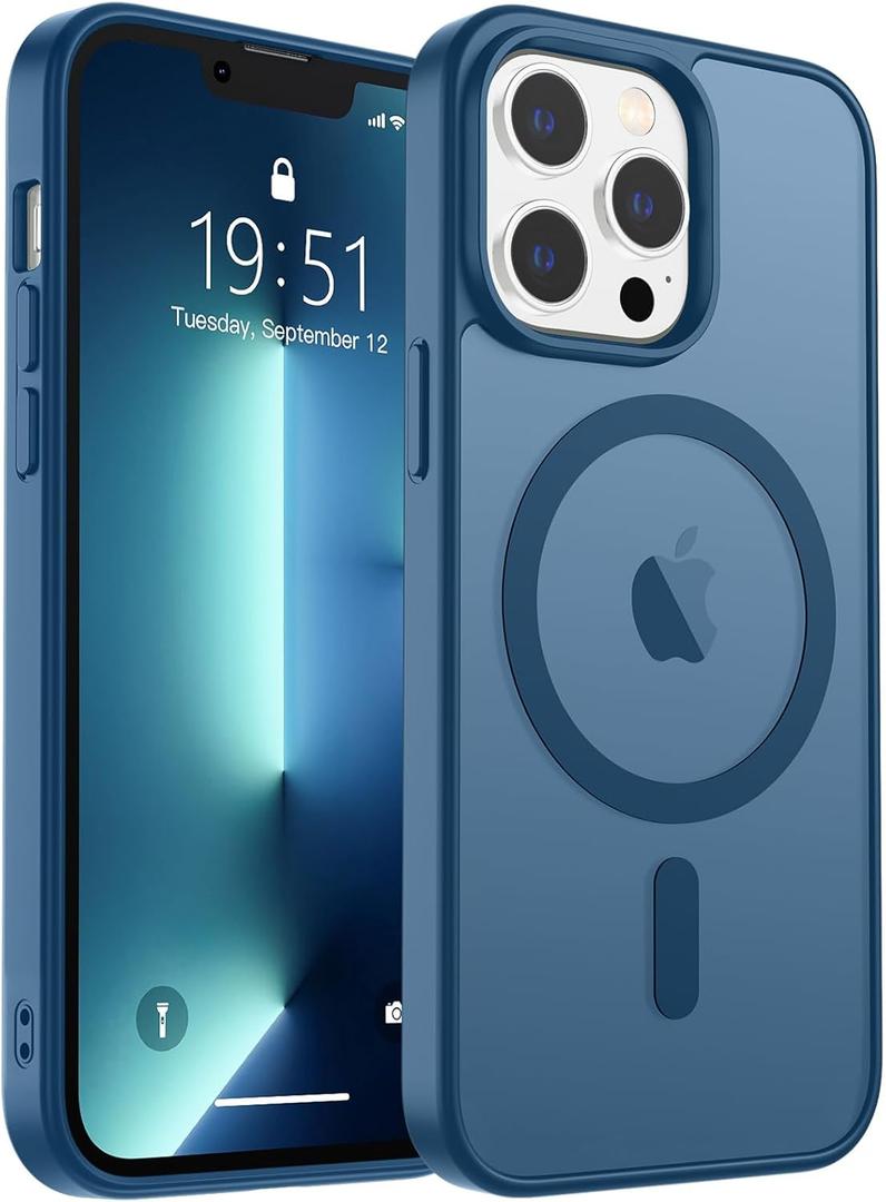 Magnetic for iPhone 13 Pro Case, [Compatible with MagSafe] [Military Grade Drop Protection] Translucent Matte Shockproof Anti-Scratch Phone Cover, Dark Blue