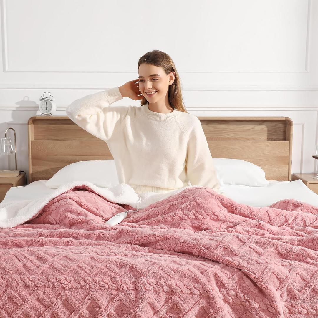Heated Blanket King Size Electric Blanket for Adults, Dual Controllers Heating Blanket with 5 Heat Settings & 10 Hours Auto Off, Soft Thick 450gsm Sherpa, ETL & FCC Certified, House Warm Gifts(Pink) (06-baby Pink)