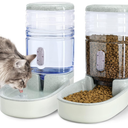 Automatic Dog Cat Feeder and Water Dispenser Gravity Food Feeder and Waterer Set with Pet Food Bowl for Small Medium Dog Puppy Kitten, Large Capacity 1 Gallon x 2(Grey)