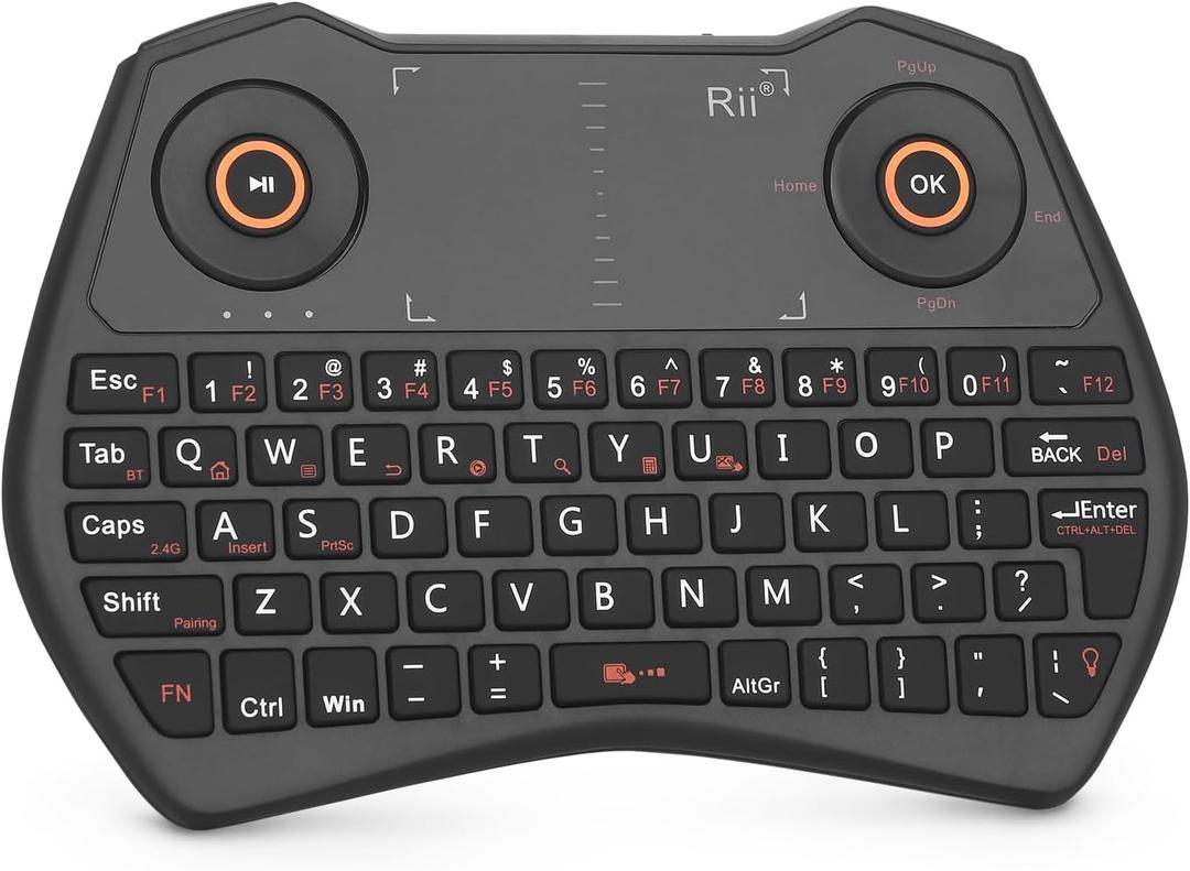 Rii K28 Bluetooth Mini Keyboard Remote Control with Touchpad Moue Combo,Backlit 2.4GHz Wireless Keyboard with Rechargeable Battery for Android TV Box,PC,Smart TV, Black (2.4G and Bluetooth)