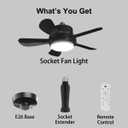 Ligency Smart Socket Fan Light with Remote, 16 inch Small Socket Ceiling Fan Light with RGBW, E26 Screw in Ceiling Light Bulb Fan, 1800Lm, Work with Alexa & Google Assistant for Garage Bedroom, Black