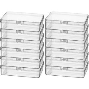12 Pack Rectangular Clear Plastic Storage Containers Box with Hinged Lid for Beads and Other Small Craft Items (4.5 x 3.3 x 1.1 inch)