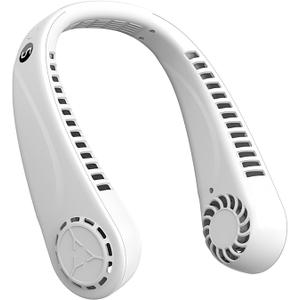 Portable Bladeless Hanging Neck Fans with Screen Display and 5 Speeds Levels, USB Rechargeable, 360 Cooling Wearable Personal Fan for Work Travel Sport Outdoor (White)