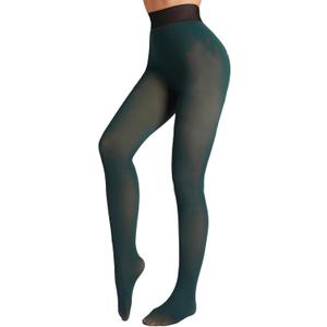 Fleece Lined Tights Sheer Women - Fake Translucent Warm Pantyhose Leggings Sheer Thick Tights for Winter (X-Small, Green)