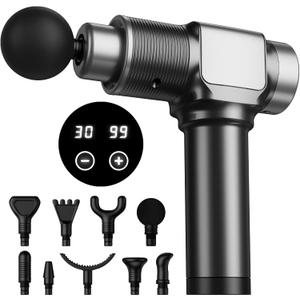 JQX Massage Gun, Deep Tissue Massager Gun for Pain Relief, Percussion Muscle Massage Gun for Athelets, Handheld Electric Back Massager with 30 Speed Levels & 9 Massage Heads (Black)