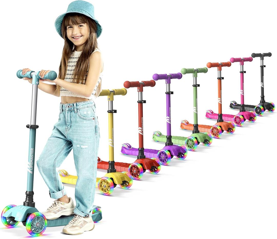Kids Scooter  Children and Toddler 3 Wheel Kick Scooter  LED Wheel Lights Illuminate When Rolling Adjustable Handlebar  Indoor and Outdoor (Teal)