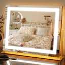 FENNIO Vanity Mirror with Lights 22''x18'' Makeup Mirror with Lights,Lighted Makeup Mirror with 10X Magnification Smart Touch Screen with 3-Color Lighting,DimmableSquare Gold
