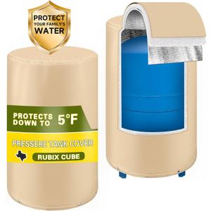 Round Well Pressure Tank Cover, 1200D Heavy Duty Waterproof Well Pump Cover, Thickened 3 LayersDustproof, UV-Resistant and Cold Snap (5F) for Pressure Tank, Beige(24 x 34 inches)