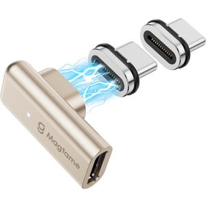 240W Magnetic Right Angle USB C Male to USB C Female Adapter 40Gbps, 24Pin Flat 90 Degree Type C Adapter Extender, 4K Video for USB 3/4 Laptop, Tablet, iPhone 15/16, 1Pack with 2 Tips (1Pack+2Tips)