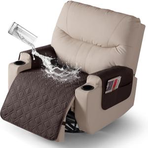 VANSOFY Recliner Chair Covers 100% Waterproof Seat Cover with Arm Reclining Cover Non-Slip Recliner Chair Covers Furniture Protector Washable Slipcover with Pocket for Pets, Dogs(Chocolate, 28")