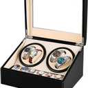 J&T Technology Automatic Watch Winder for 4 Watch Rotator + 6 Watch Storage,2 Rotating Modes,Quiet Japanese Mabuchi Motor  Watch Winder Box for Men/Women,AC Adapter (PU)