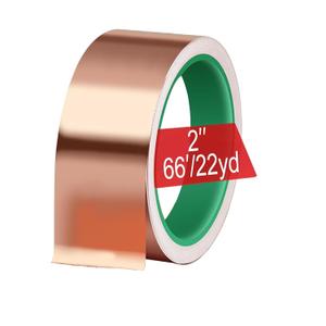 2 Inch X 66 FT - Copper Foil Tape for Slugs and Snails Dual Conductive Adhesive 22 Yards Extra Wide EMI, RFI Shielding Tape for Guitar, Electrical Repair, Grounding Barrier for Slug in Gardens