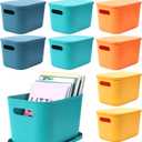 Hoolerry 8 Pieces Colorful Storage Bins with Lid, Plastic Storage Basket Organizing Container Stackable Box with Handle for Shelves Desktop Playroom Office(10.2 x 7 x 6.3 Inch,Multi-colored)