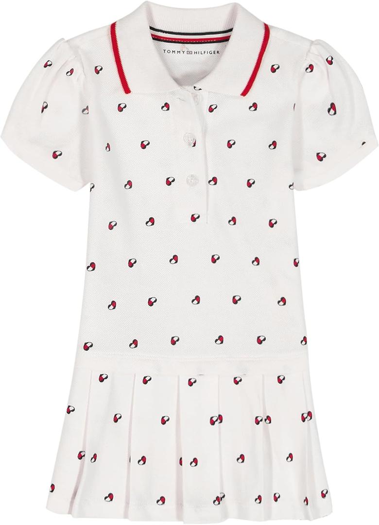 Girls' Pique Polo Dress (3T, White Heart Flag)