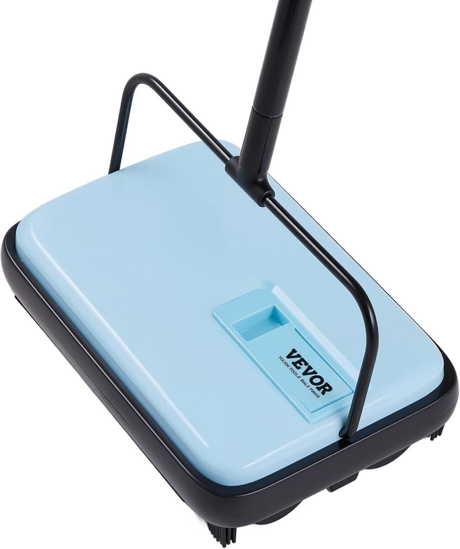 VEVOR Carpet Sweeper Manual, Floor Sweeper with 300 ml Dustbin Capacity Easy to Empty, 6.7 inch Cleaning Width for Home Office Carpets Pet Hair Dust, Blue