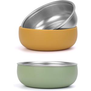 ShineMe Baby Bowls 2 Pack, Stainless Steel Bowls for Kids with Detachable Thick Colored Silicone Shell, Unbreakable Toddler Bowls for Soup, Cereal, Snack... (2pack Yellow and Green)
