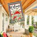 Baccessor Spring Summer House Flag 28 x 40 Inch, Mushroom Floral Diamond Double Sided Burlap Welcome Large Yard Flag Seasonal Holiday Lawn Proch Outdoor Outside Decor