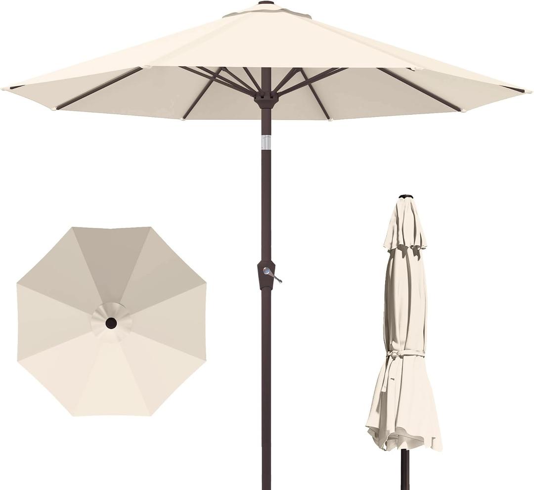 PatioKingdom 10FT Patio Umbrella with Push Button Tilt and Crank, Outdoor Market Umbrella with 8 Fiberglass Ribs, UV Protection Table Umbrella for Pool,Backyard,Garden,Deck