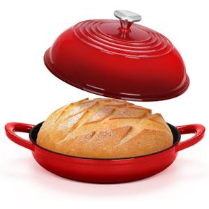 TeamFar Cast Iron Bread Dutch Oven, 6 Qt Enameled Dutch Oven Pot for Sourdough Bread Baking, with Tall Dome Lid & Round Base Pan, Self-Basting & Even-Heating, Heavy-Duty & Non-stick, Red