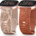 Minyee 2 Packs Floral Engraved Band Compatible with Fitbit Versa 2/Fitbit Versa/Versa Lite Bands Women, Cute Soft Silicone Sunflower Dandelion Sport Designer Fancy Summer Strap for Versa 2 Smart Watch