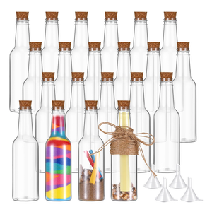 Tanlade 20 Pcs 5.6oz Plastic Sand Art Bottles with Cork Stoppers Wish Message Bottle Containers Clear Potion Bottles with Plastic Funnels for DIY Craft Wedding Birthday Party