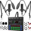 Podcast Equipment Bundle for 2, All-in-One Audio Interface with Studio Condenser Microphone Perfect for Podcasting, Recording, Singing, Streaming and Gaming, PC, Smartphone, YouTube, TikTok