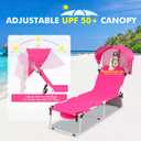 Wheel-To-Go Tanning Chair with Wheels Sun Canopy Umbrella Face Hole Thicker Washable Adjustable, Heavy Duty Folding Sun, UPF 50+, Pink (Patent Design), Style: Standard Size + Sun Canopy, 74.8"D x 23.2"W x 13.6"H