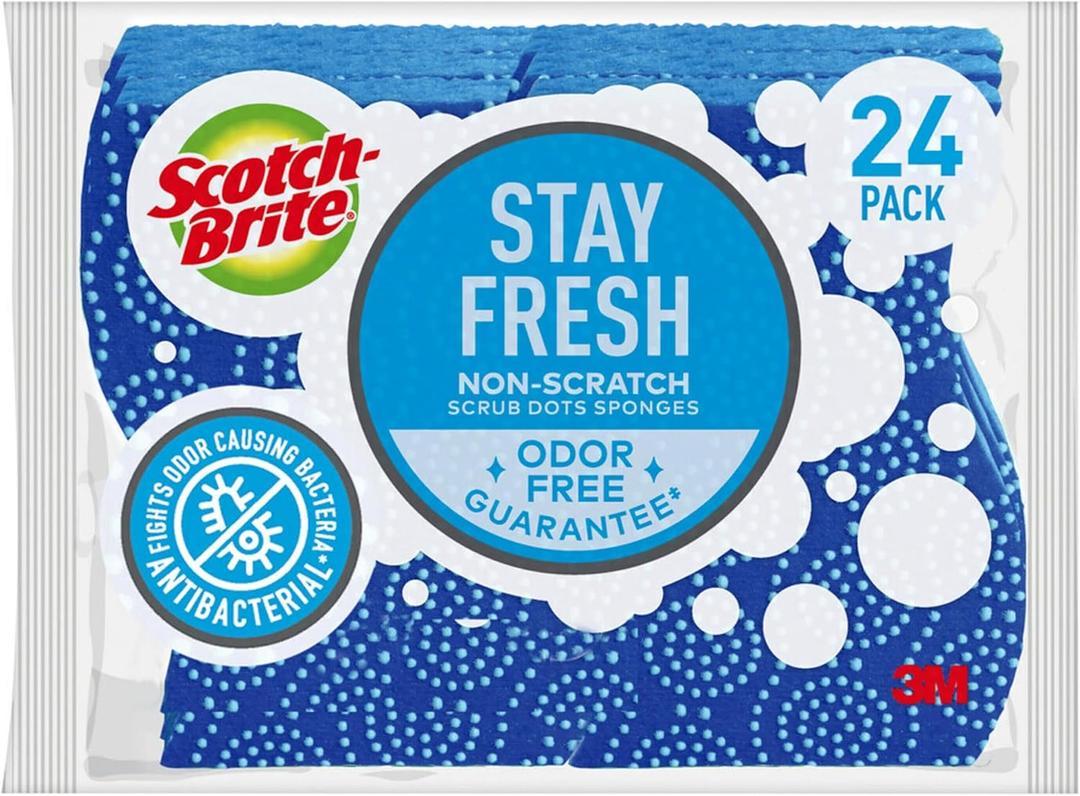 Scotch-Brite Scrub Dots Non-Scratch Scrub Sponges, Sponges for Cleaning Kitchen, Bathroom, and Household, Non-Scratch Sponges Safe for Non-Stick Cookware, 24 Scrubbing Sponges (24 Count (Pack of 1))