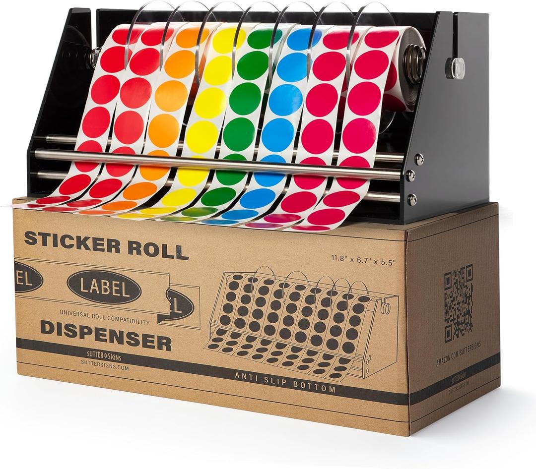Roll Label Dispenser for Sticker Labels | Thick Durable Acrylic Sticker Roll Holder with Anti-Slip Feet and Spacer Springs