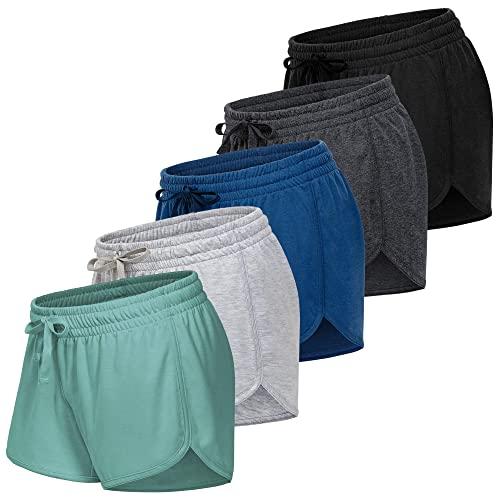 MCPORO Workout Yoga Running Shorts for Women Gym Athletic Activewear Black, Dark Grey, Light Grey, Dark Blue, Green Small 2 Pack